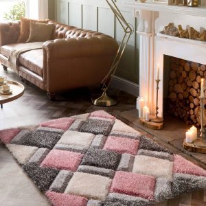 3D Geo Shaggy Blush Pink Shagpile Rugs UK Mainland Free Shipping