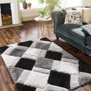 3D Geo Shaggy Grey | Charcoal Shagpile Rugs UK Mainland Free Shipping