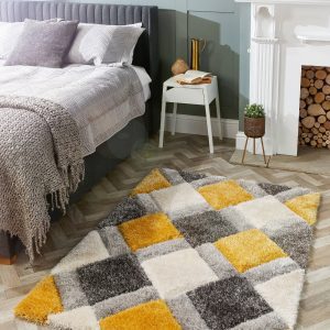 3D Geo Shaggy Ochre Shagpile Rugs UK Mainland Free Shipping