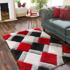 3D Geo Shaggy Red | Charcoal Shagpile Rugs UK Mainland Free Shipping