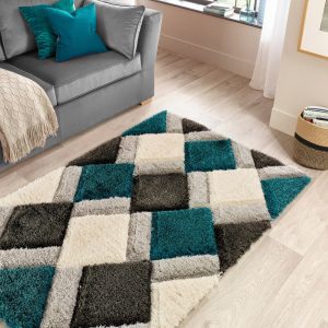 3D Geo Shaggy Teal | Grey Shagpile Rugs UK Mainland Free Shipping