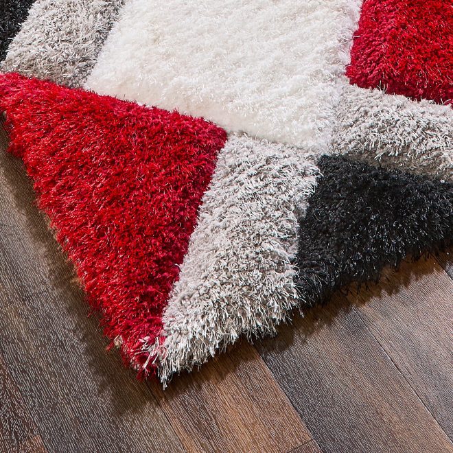3D Geo Shaggy Red | Charcoal Shagpile Rugs UK Mainland Free Shipping