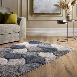 3D Navy/Grey Shaggy Rug Shagpile Rugs UK Mainland Free Shipping