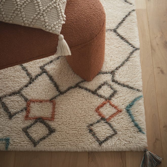 Berber Knotted Chain Ivory/Multi Wool Rugs UK Mainland Free Shipping