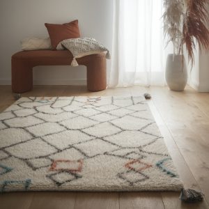 Berber Knotted Chain Ivory/Multi Wool Rugs UK Mainland Free Shipping