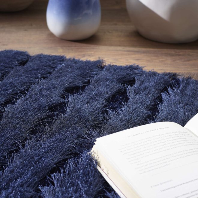 Carved Glamour Navy Shagpile Rugs UK Mainland Free Shipping