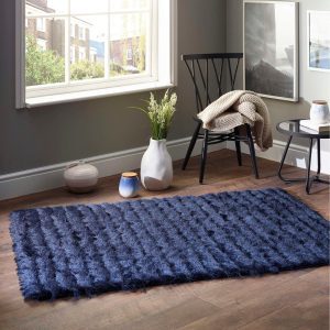 Carved Glamour Navy Shagpile Rugs UK Mainland Free Shipping