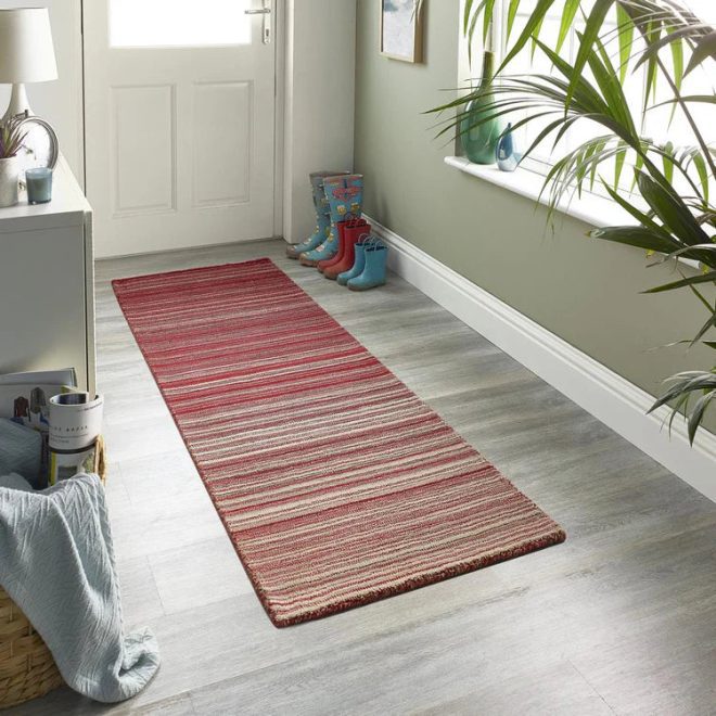 Fine Stripes Red Wool Rugs UK Mainland Free Shipping