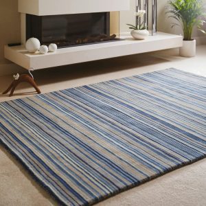 Fine Stripes Blue/Beige Wool Rugs UK Mainland Free Shipping