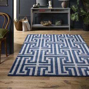 Greek Key Navy/Grey Contemporary Rugs UK Mainland Free Shipping