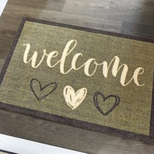 Welcome Hearts | Sage Green Mats and Runners UK Mainland Free Shipping