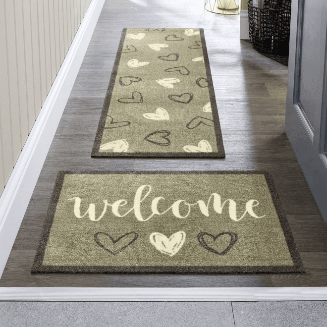 My Welcome Hearts Sage Mats and Runners UK Mainland Free Shipping