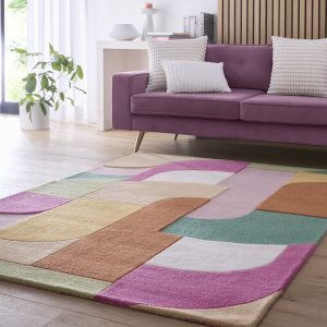 Retro Deco Pink Contemporary Rugs UK Mainland Free Shipping