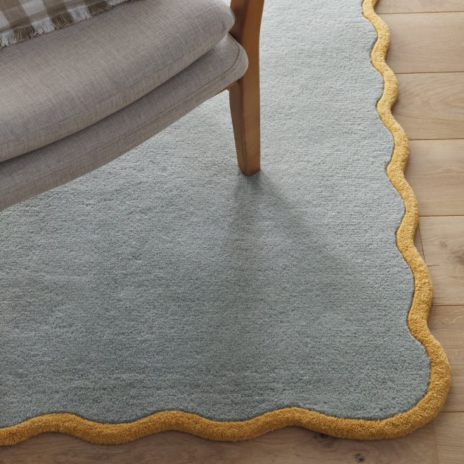 Scalloped Elsie Duck Egg/Ochre Contemporary Rugs UK Mainland Free Shipping