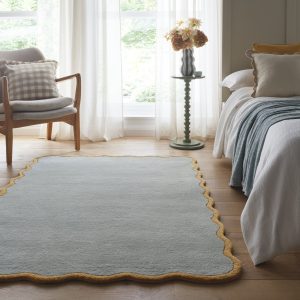 Scalloped Elsie Duck Egg/Ochre Contemporary Rugs UK Mainland Free Shipping