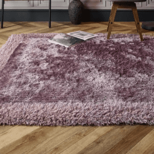 Shimmer Border Mauve Shagpile Rugs UK Mainland Free Shipping