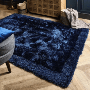 Shimmer Border Indigo Shagpile Rugs UK Mainland Free Shipping