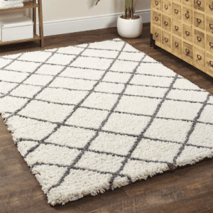 Artisan Diamond White/Grey Shagpile Rugs UK Mainland Free Shipping