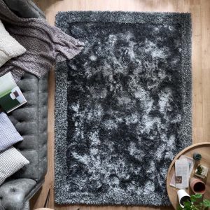 Shimmer Border Charcoal Shagpile Rugs UK Mainland Free Shipping