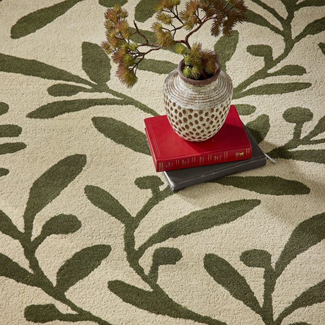 Trailing Leaf Cream/Green Wool Rugs UK Mainland Free Shipping