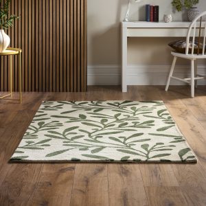 Trailing Leaf Cream/Green Wool Rugs UK Mainland Free Shipping