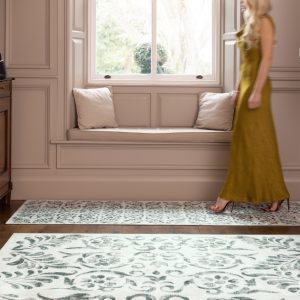 Eco-Washable | Vintage Scroll Green Eco-Washable Rugs UK Mainland Free Shipping