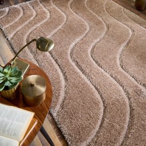 Soft Carved Wave Beige/Cream Shagpile Rugs UK Mainland Free Shipping