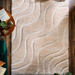 Soft Carved Wave Cream Shagpile Rugs UK Mainland Free Shipping