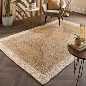 Jute Border Natural White Sisal & Jute Rugs UK Mainland Free Shipping
